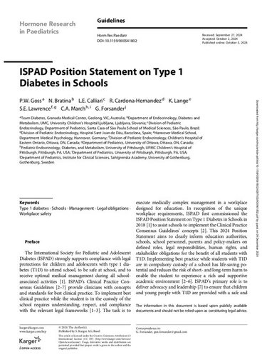 ISPAD Position Statement on Type 1 Diabetes in Schools