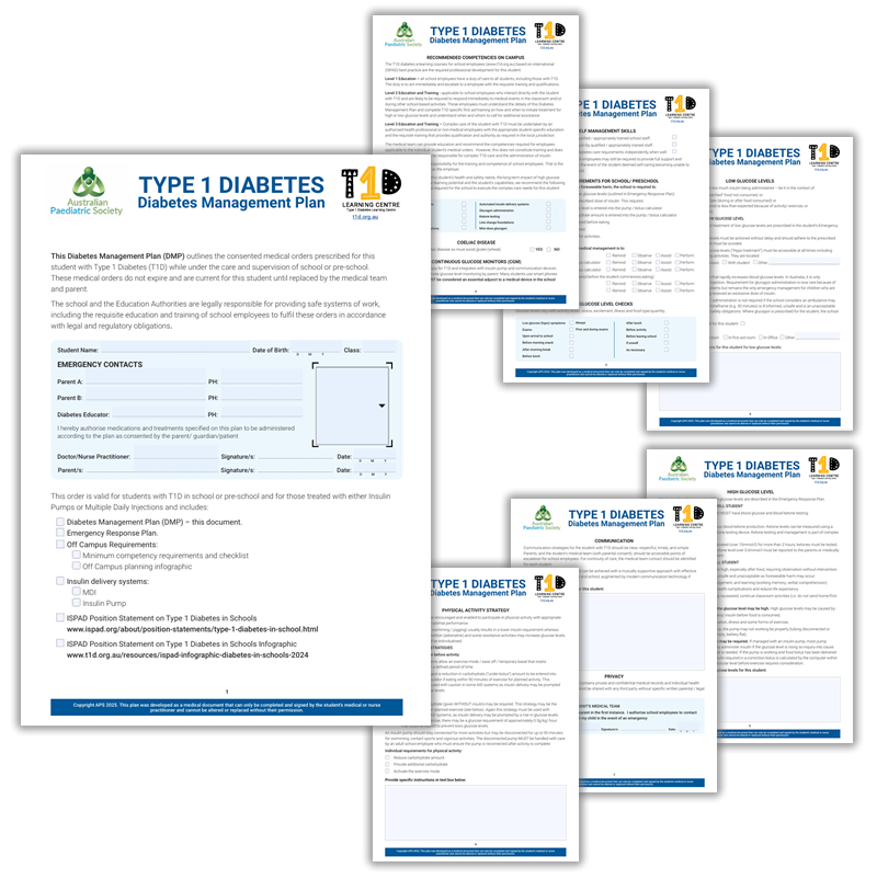 Diabetes Management Plan (for either pump or injection)